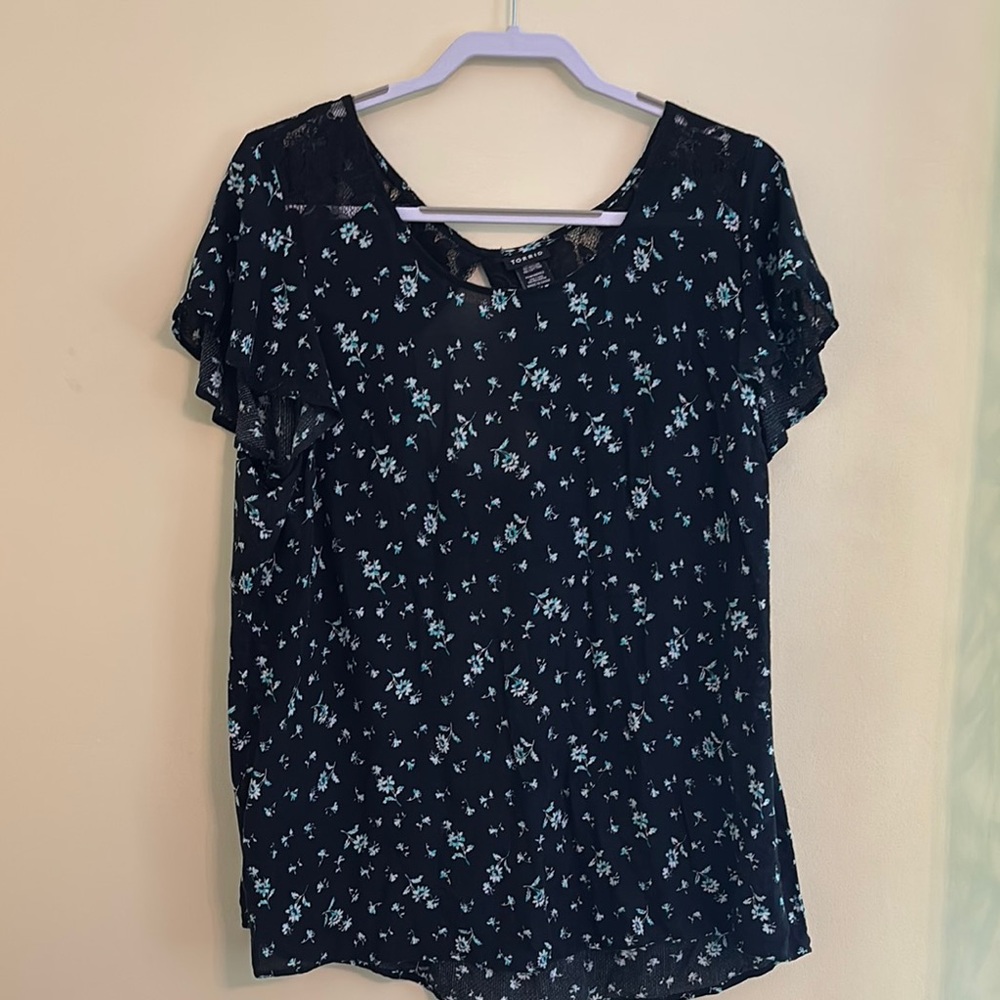 Torrid Blue and Black Blouse with Flowing Silhouette